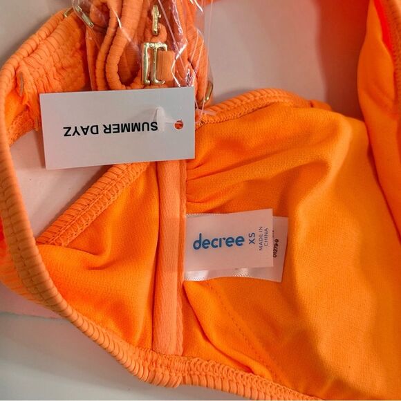 Decree Neon Orange Textured Bikini Set - Strapless Top & Cheeky Bottoms, XS, NWT - Picture 9 of 13